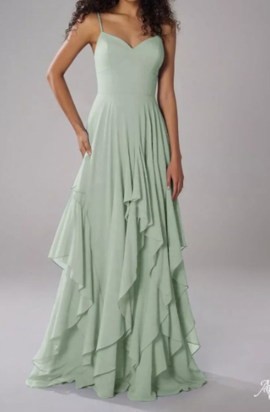 AW BRIDAL 10 L sage green Arabella chiffon formal bridesmaid maxi dress NEW 0B6
